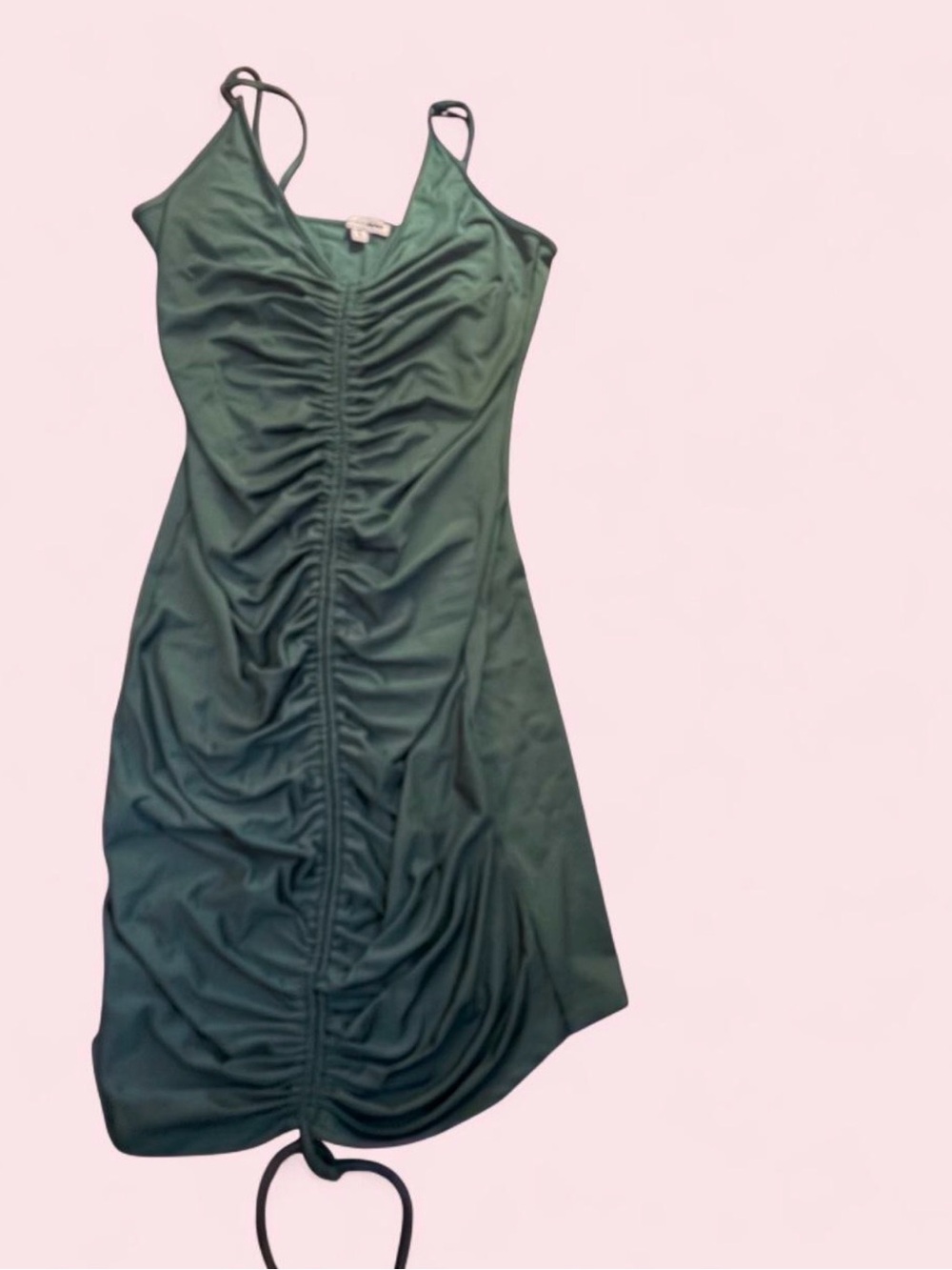 Dark Green Ruched Midi Slip Dress